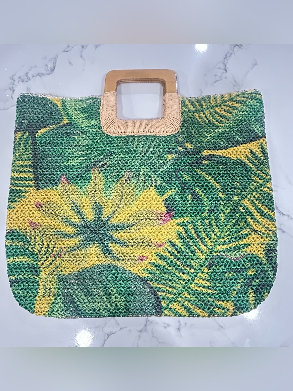 Woven Tropical Green & Yellow Tote Bag